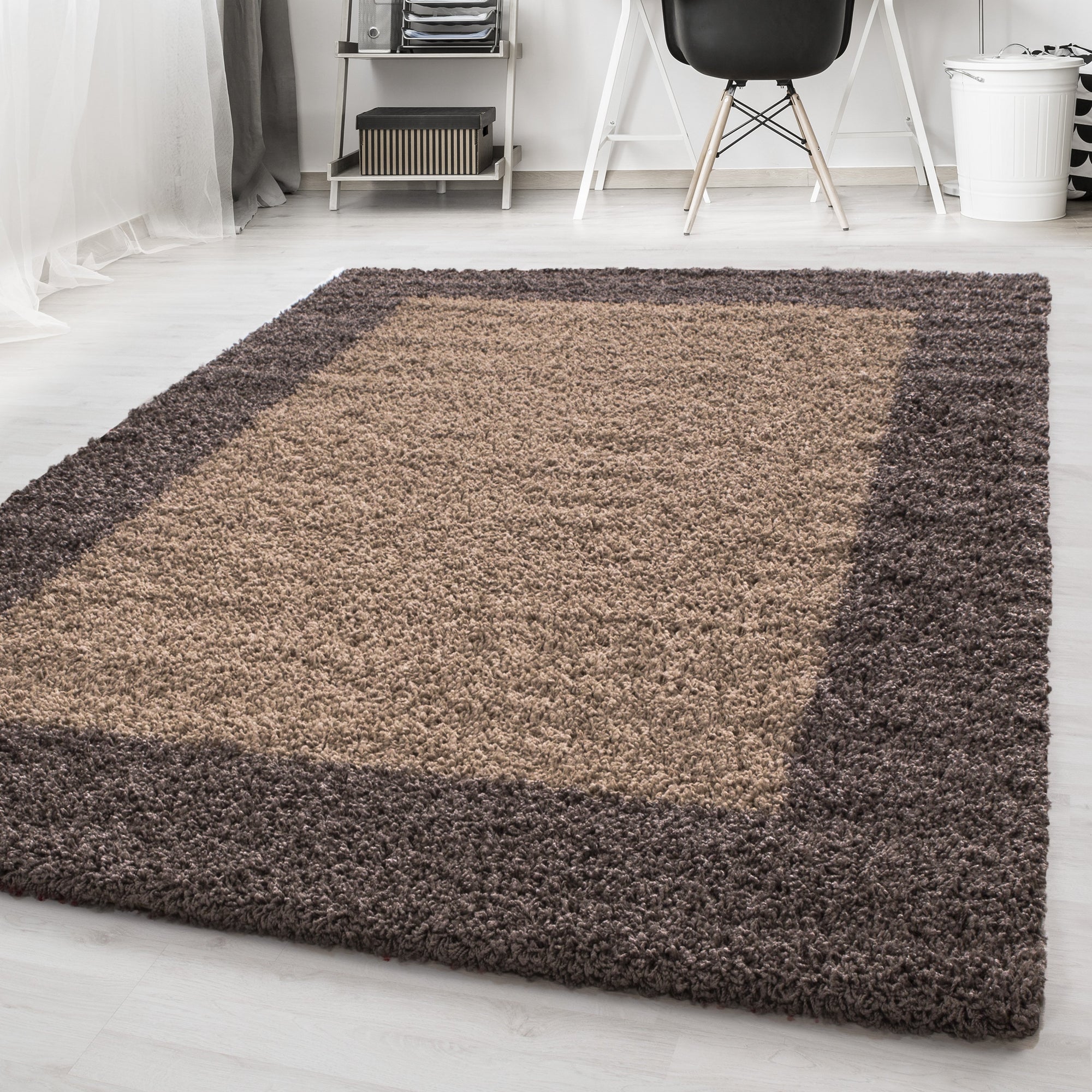 Tapis Shaggy à Bordures - Beige – STUDIO DECO