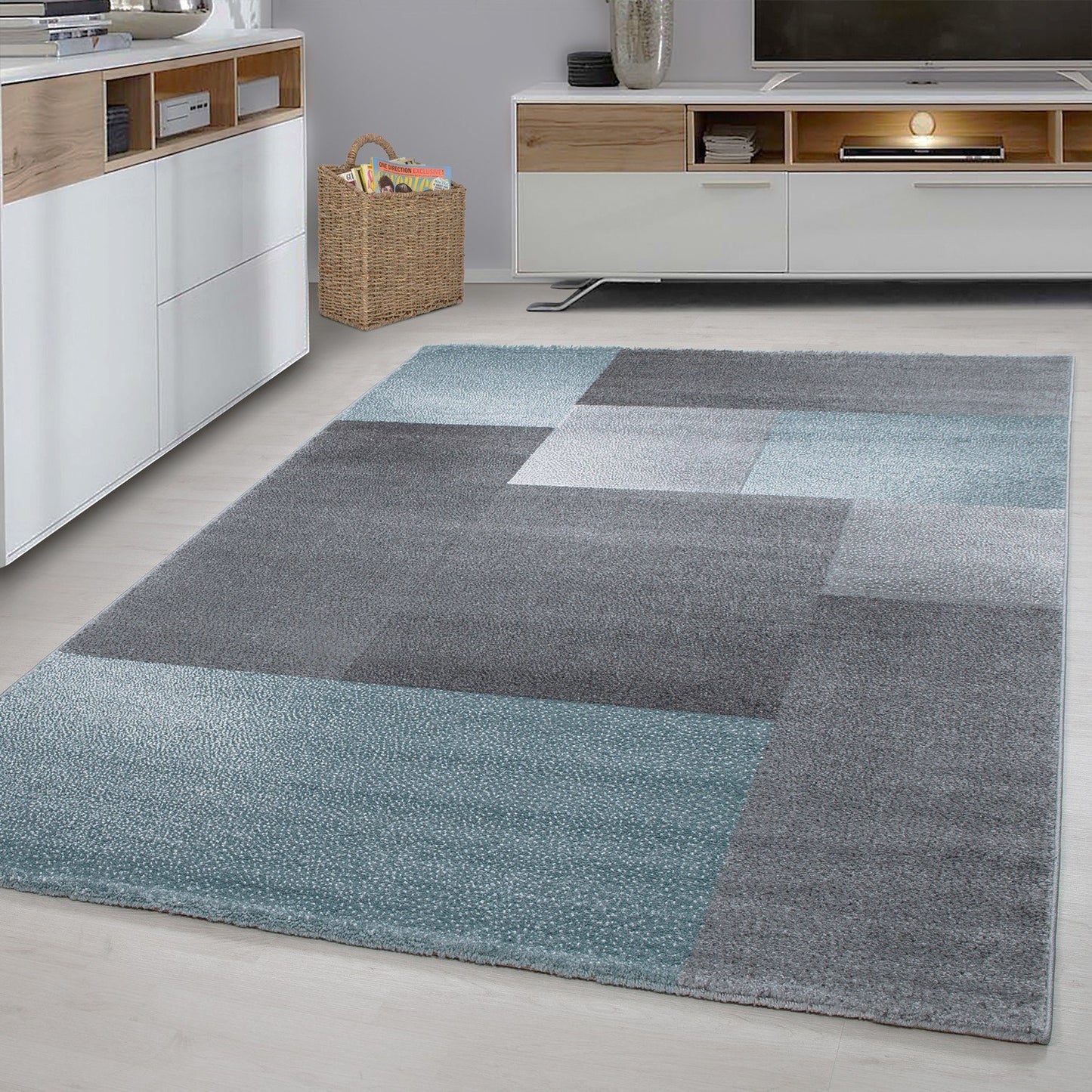 Tapis Géométrique effet pastel - Bleu et Gris