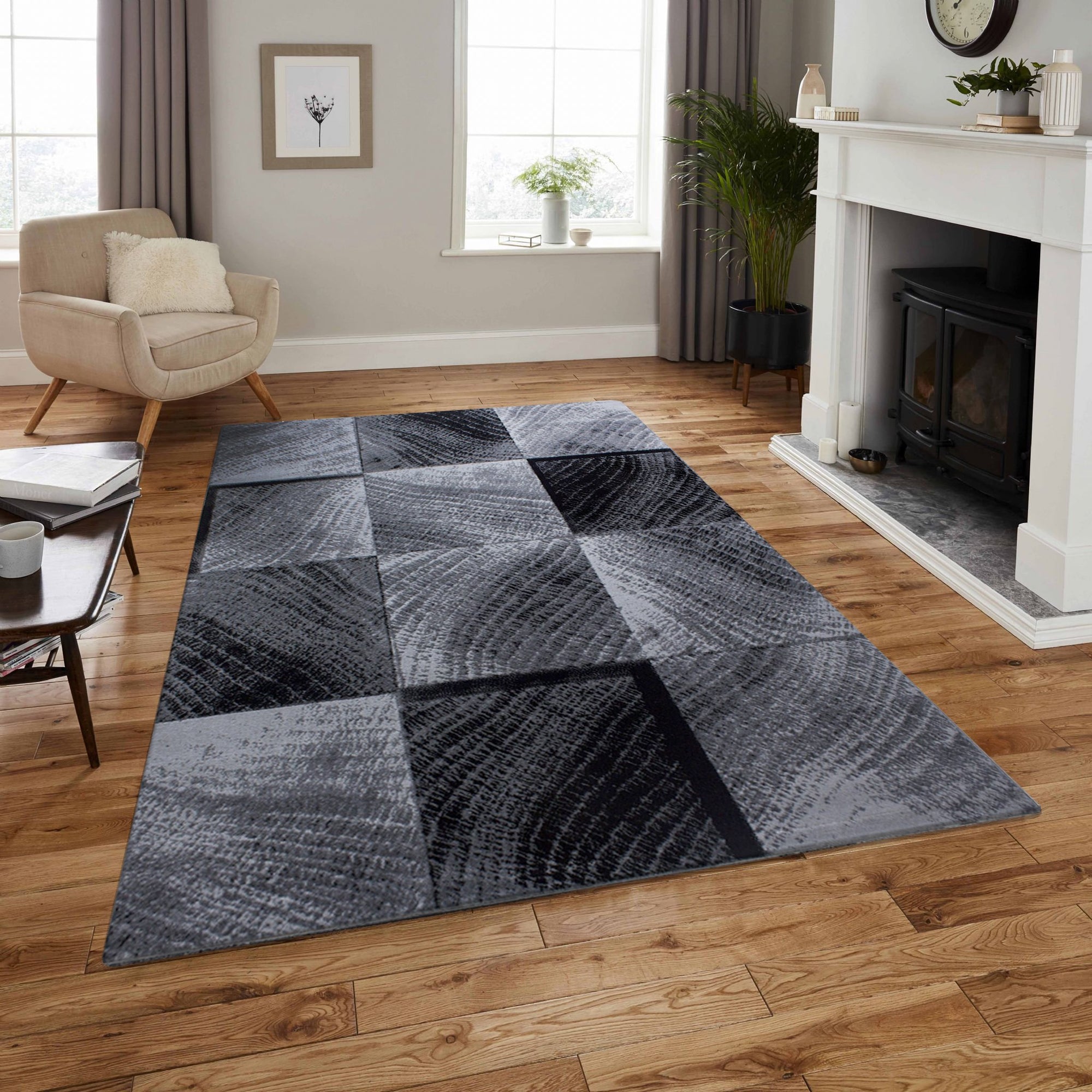 Tapis à motifs carreaux en damier - Noir et Gris – STUDIO DECO