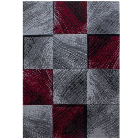 Tapis à motifs carreaux en damier - Rouge et Gris