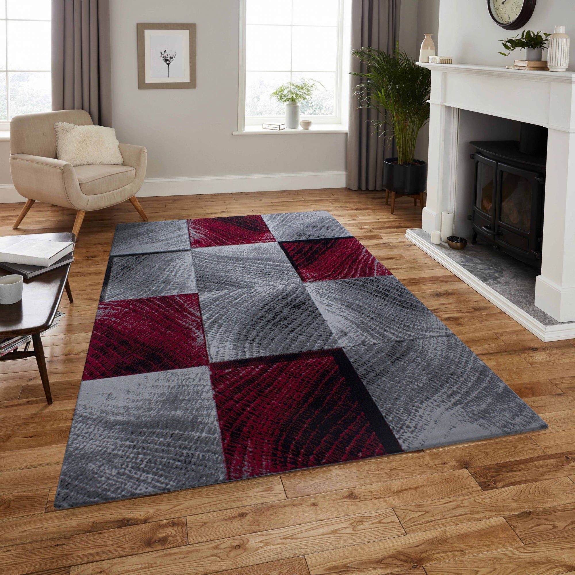 Tapis à motifs carreaux en damier - Rouge et Gris – STUDIO DECO