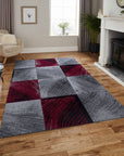 Tapis à motifs carreaux en damier - Rouge et Gris – STUDIO DECO