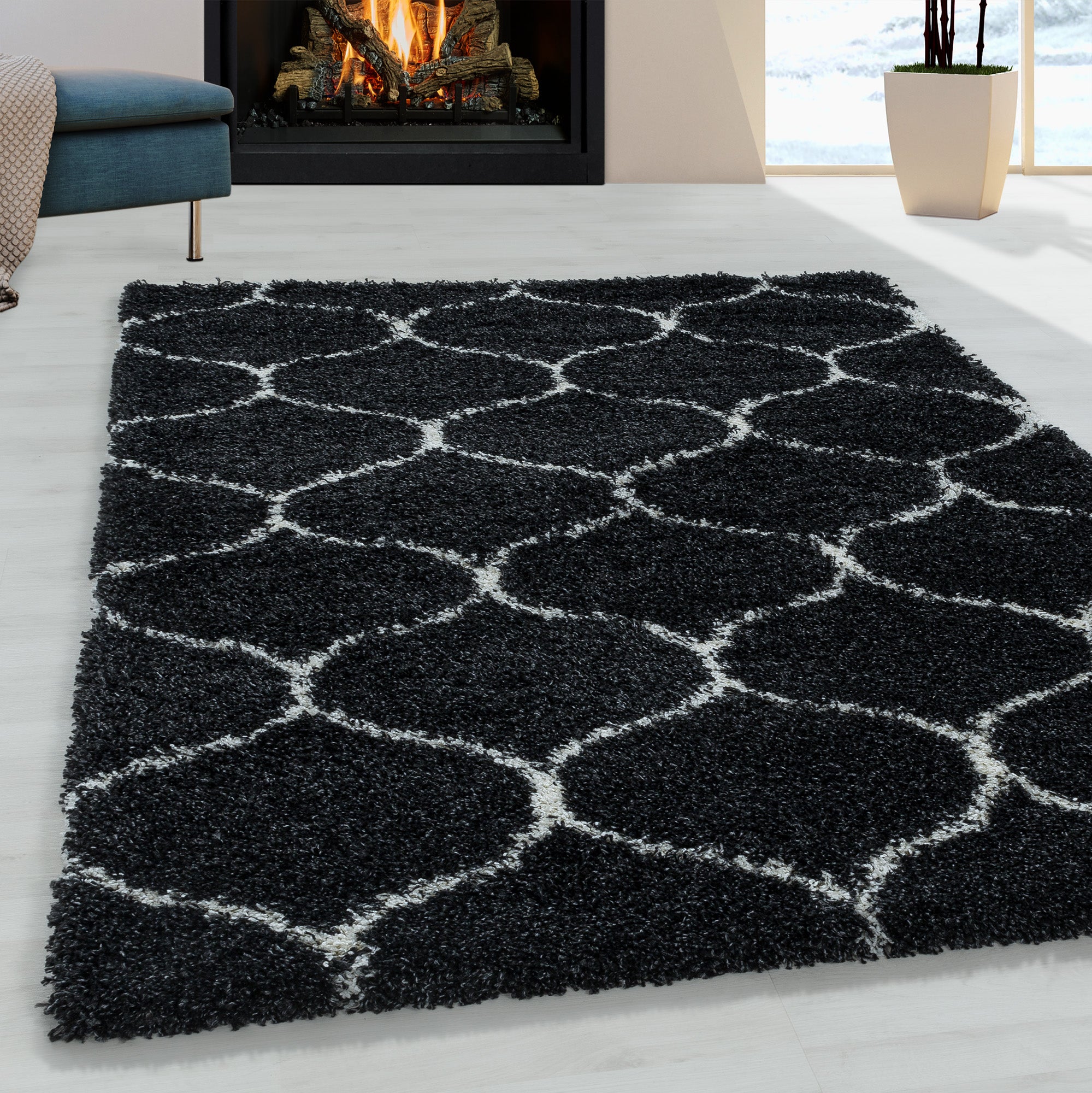 Tapis à poils longs motifs Alhambra - Noir – STUDIO DECO