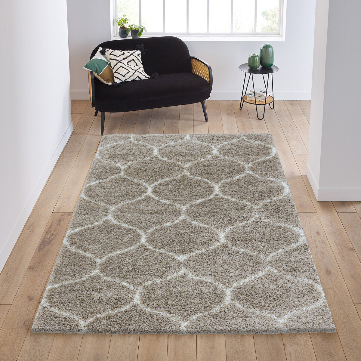 Tapis à poils longs et motifs Alhambra - Beige et Crème