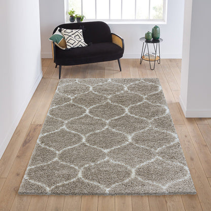 Tapis à poils longs et motifs Alhambra - Beige et Crème