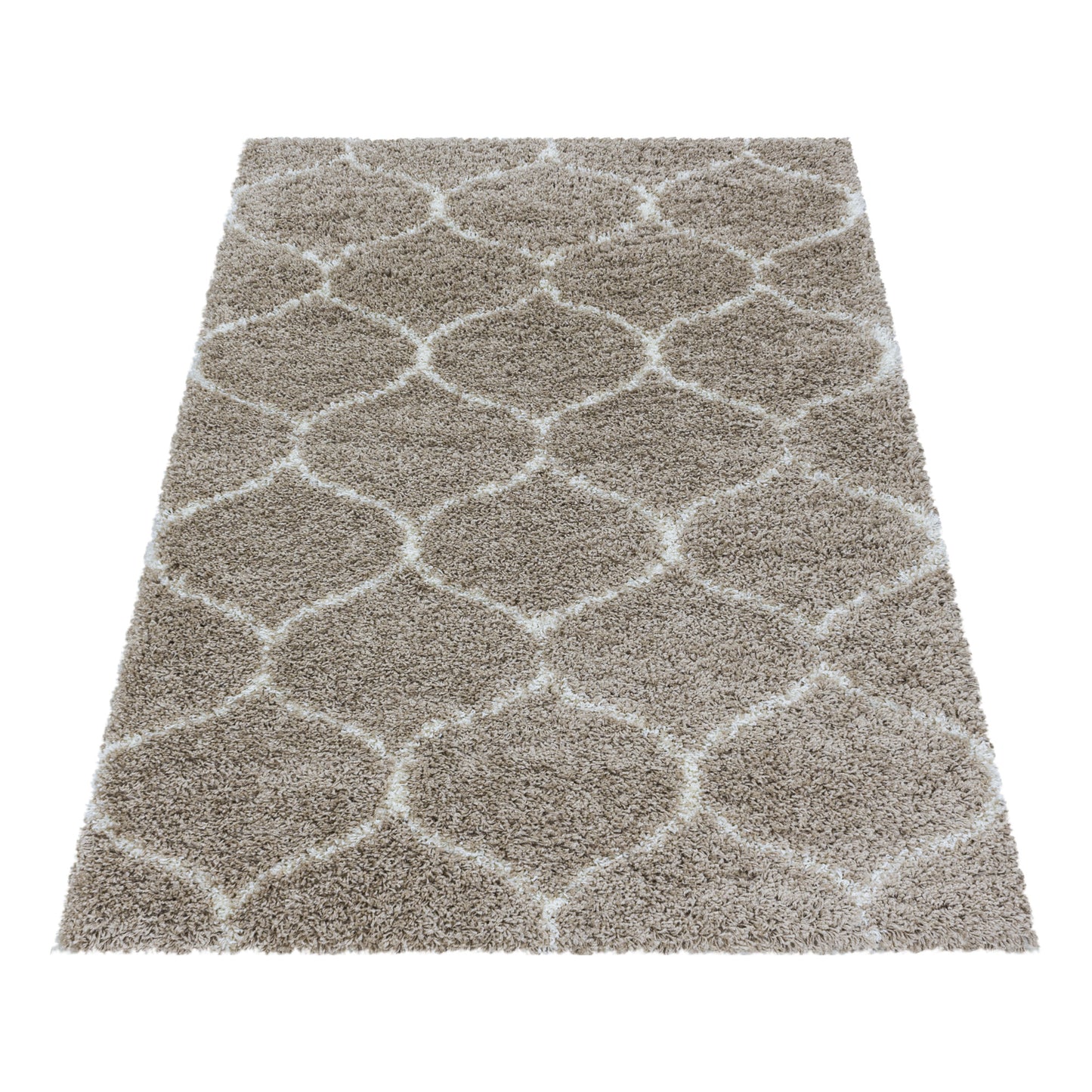 Tapis à poils longs et motifs Alhambra - Beige et Crème