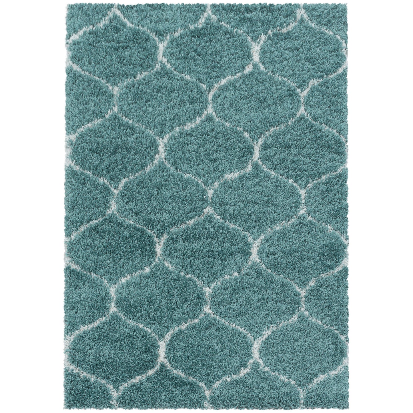 Tapis à poils longs et motifs Alhambra - Turquoise et Blanc