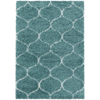 Tapis à poils longs et motifs Alhambra - Turquoise et Blanc