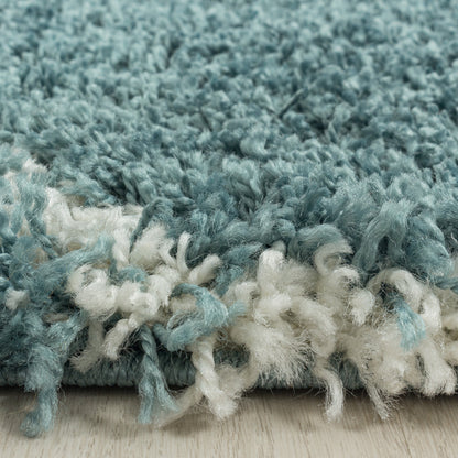 Tapis à poils longs et motifs Alhambra - Turquoise et Blanc