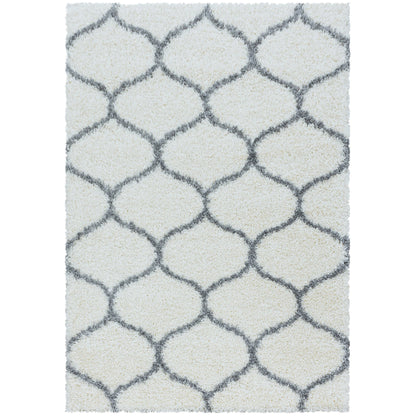 Tapis à poils longs et motifs Alhambra - Blanc et Gris