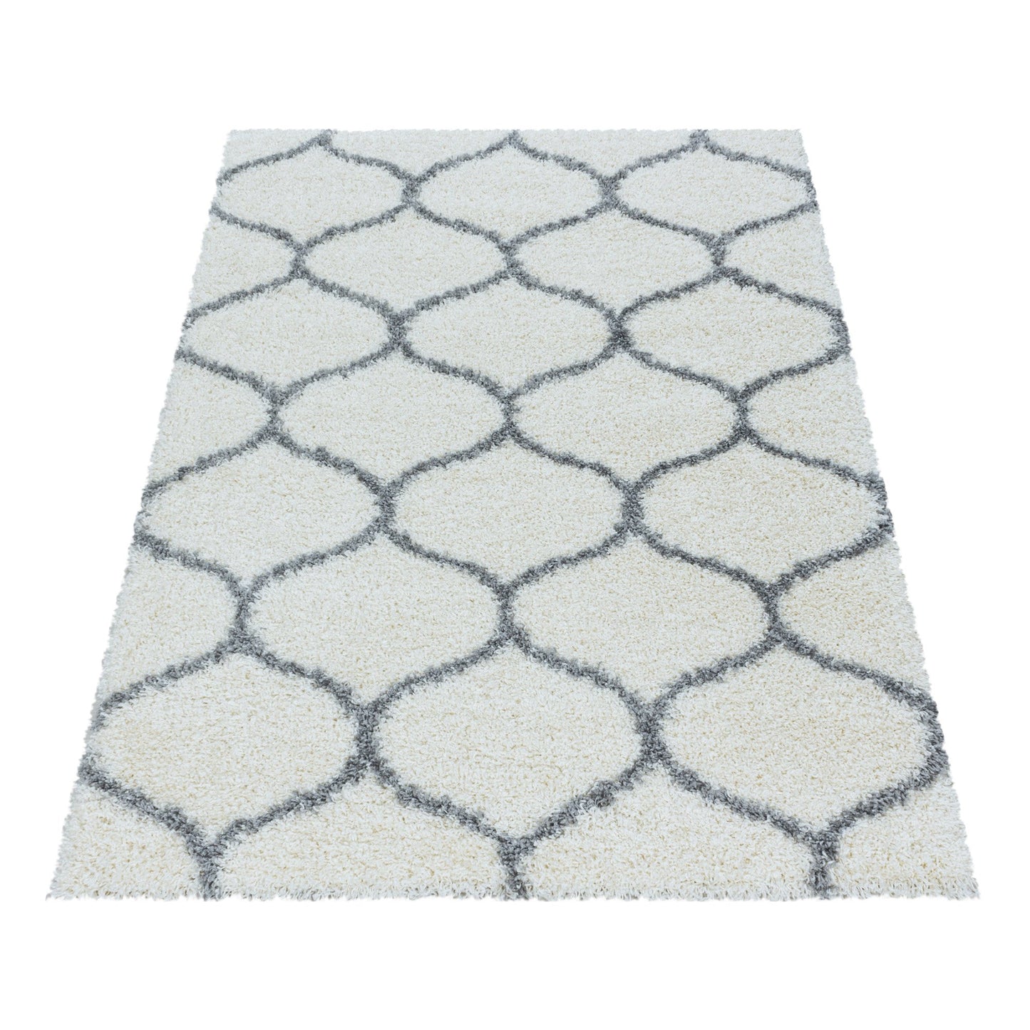 Tapis à poils longs et motifs Alhambra - Blanc et Gris