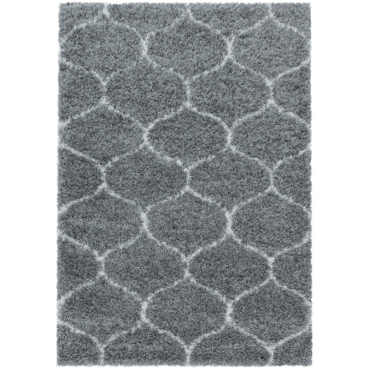 Tapis à poils longs et motifs Alhambra - Gris et Blanc