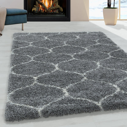 Tapis à poils longs et motifs Alhambra - Gris et Blanc