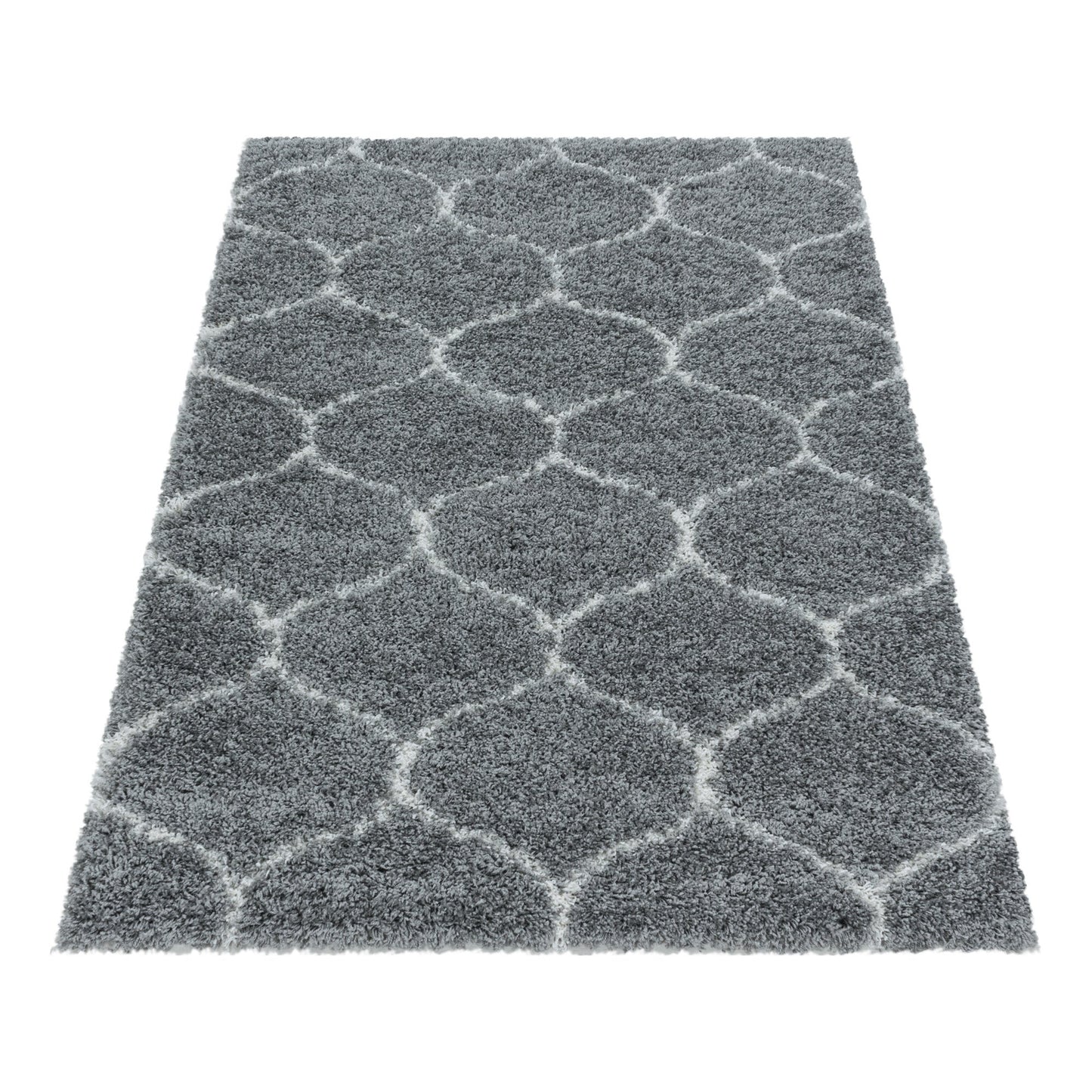 Tapis à poils longs et motifs Alhambra - Gris et Blanc