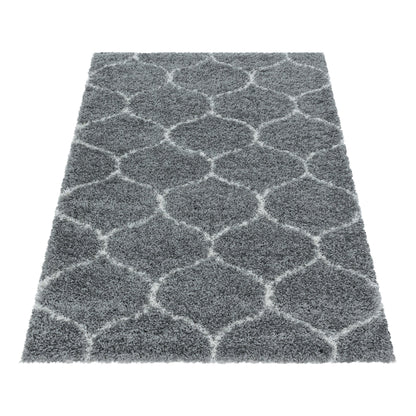 Tapis à poils longs et motifs Alhambra - Gris et Blanc