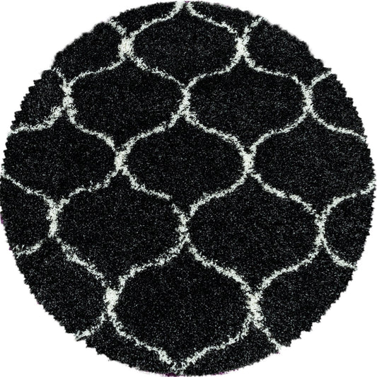 Tapis Rond à poils longs et motifs Alhambra - Noir et Blanc