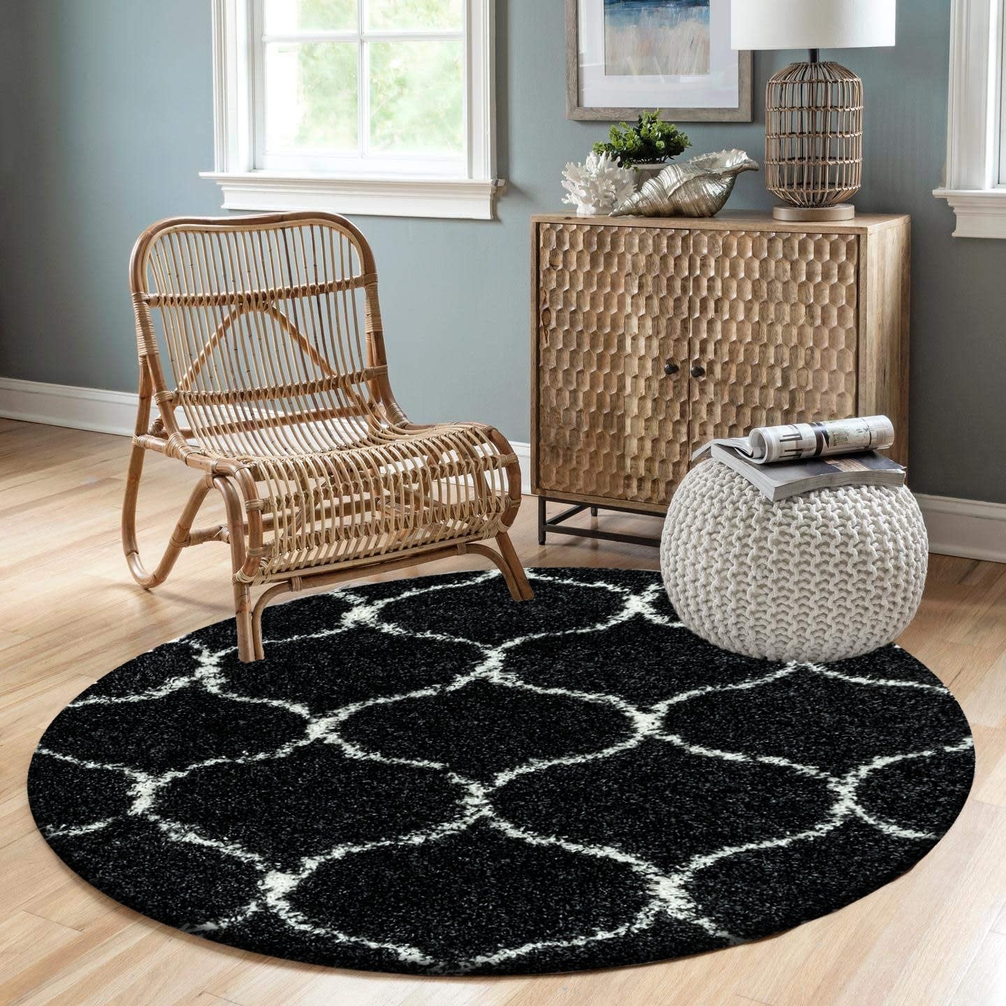 Tapis Rond à poils longs motifs Alhambra - Noir – STUDIO DECO