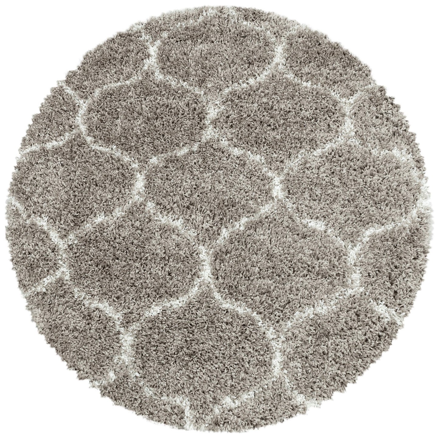 Tapis Rond à poils longs et motifs Alhambra - Beige et Blanc