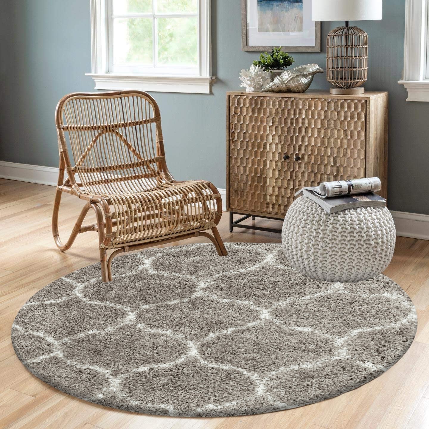 Tapis Rond à poils longs motifs Alhambra - Beige – STUDIO DECO