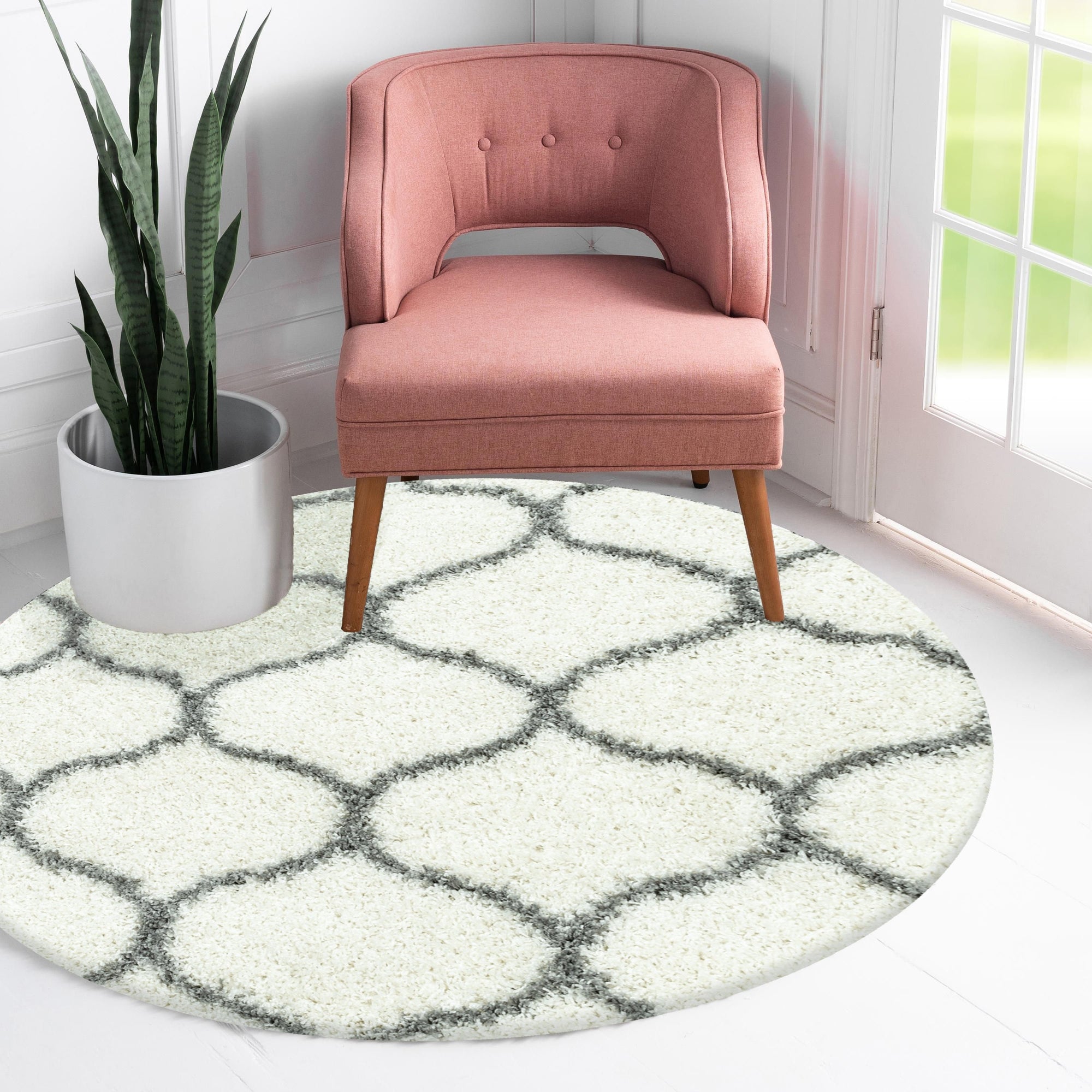 Tapis Rond à poils longs motifs Alhambra - Blanc – STUDIO DECO