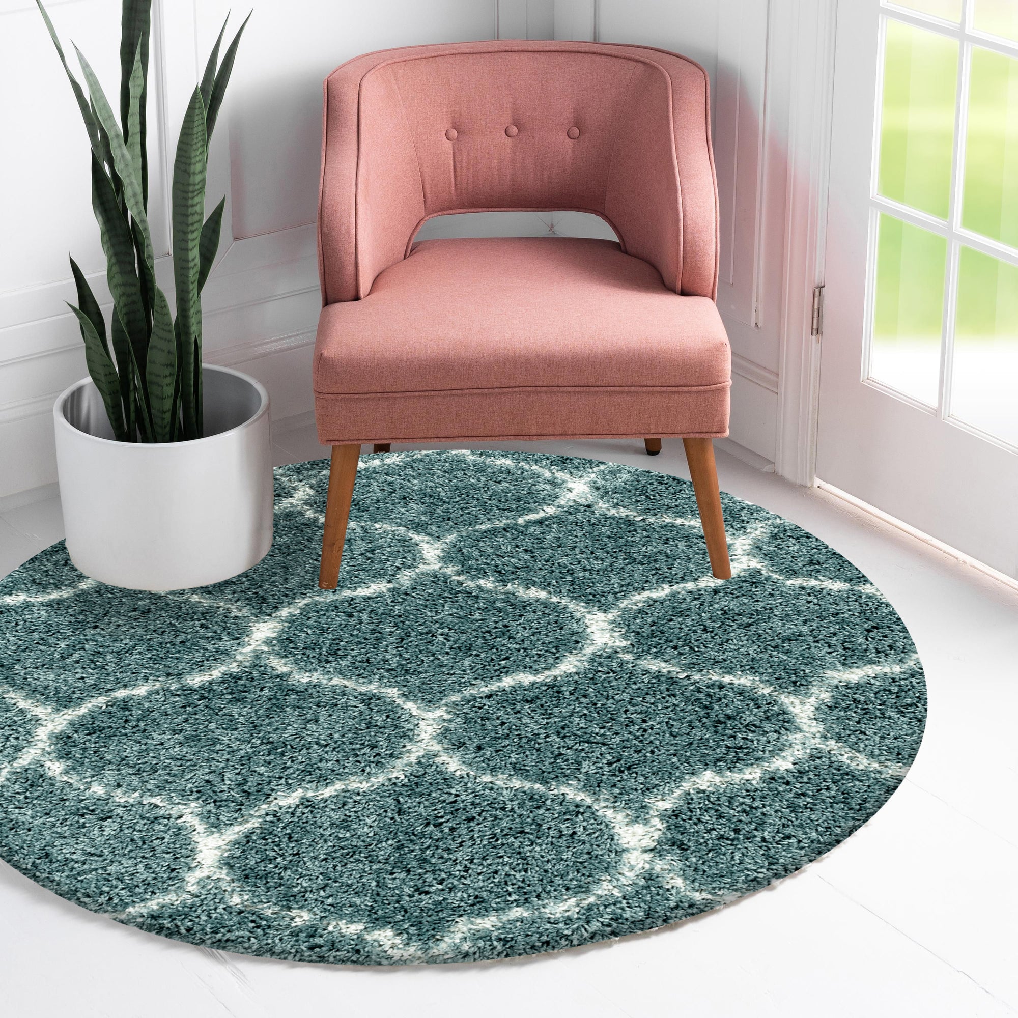 Tapis Rond à poils longs motifs Alhambra - Turquoise – STUDIO DECO