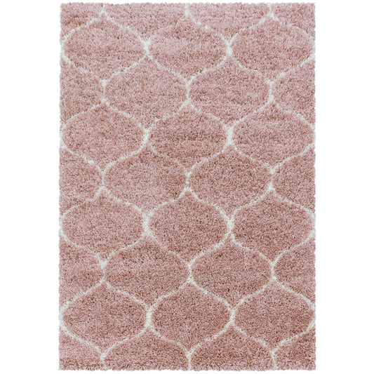 Tapis à poils longs et motifs Alhambra - Rose et Blanc