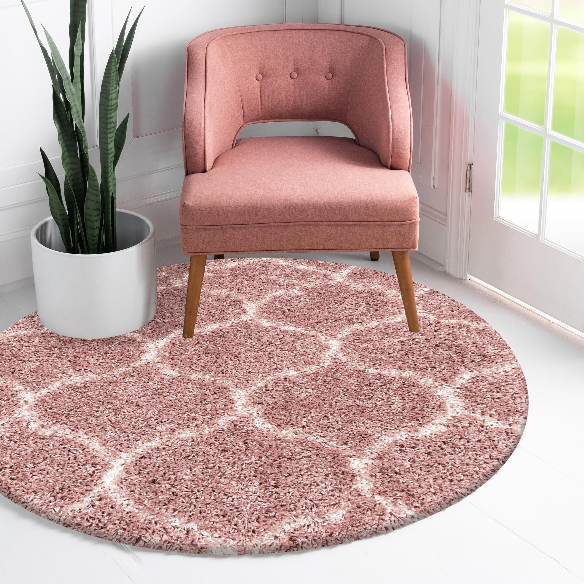 Tapis Rond à poils longs motifs Alhambra - Rose – STUDIO DECO
