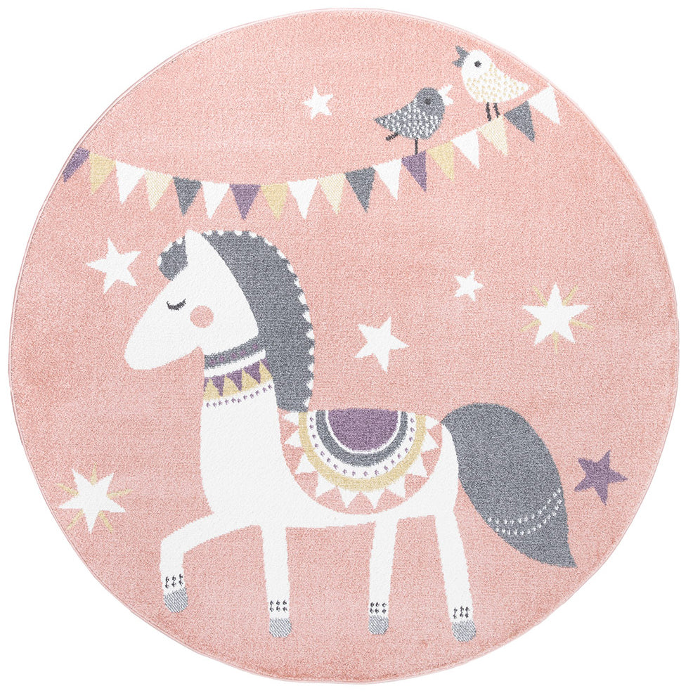 Tapis Rond pour chambre d'enfant Cheval Rose et Blanc – STUDIO DECO