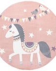 Tapis Rond pour chambre d'enfant Cheval Rose et Blanc – STUDIO DECO