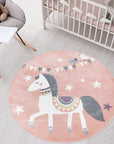 Tapis Rond pour chambre d'enfant Cheval Rose et Blanc – STUDIO DECO