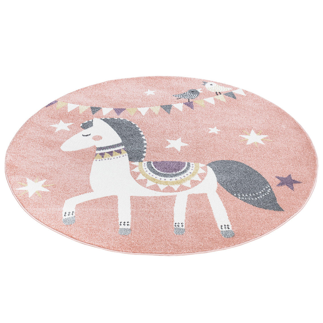 Tapis Rond pour chambre d'enfant Cheval Rose et Blanc – STUDIO DECO
