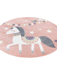 Tapis Rond pour chambre d'enfant Cheval Rose et Blanc – STUDIO DECO
