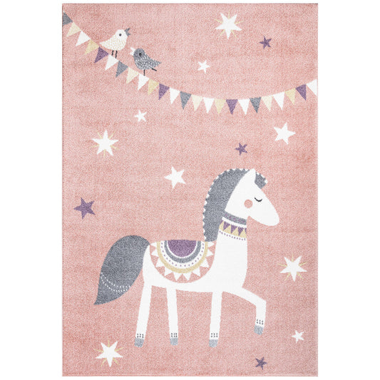 Tapis pour chambre d'enfant Cheval Rose et Blanc