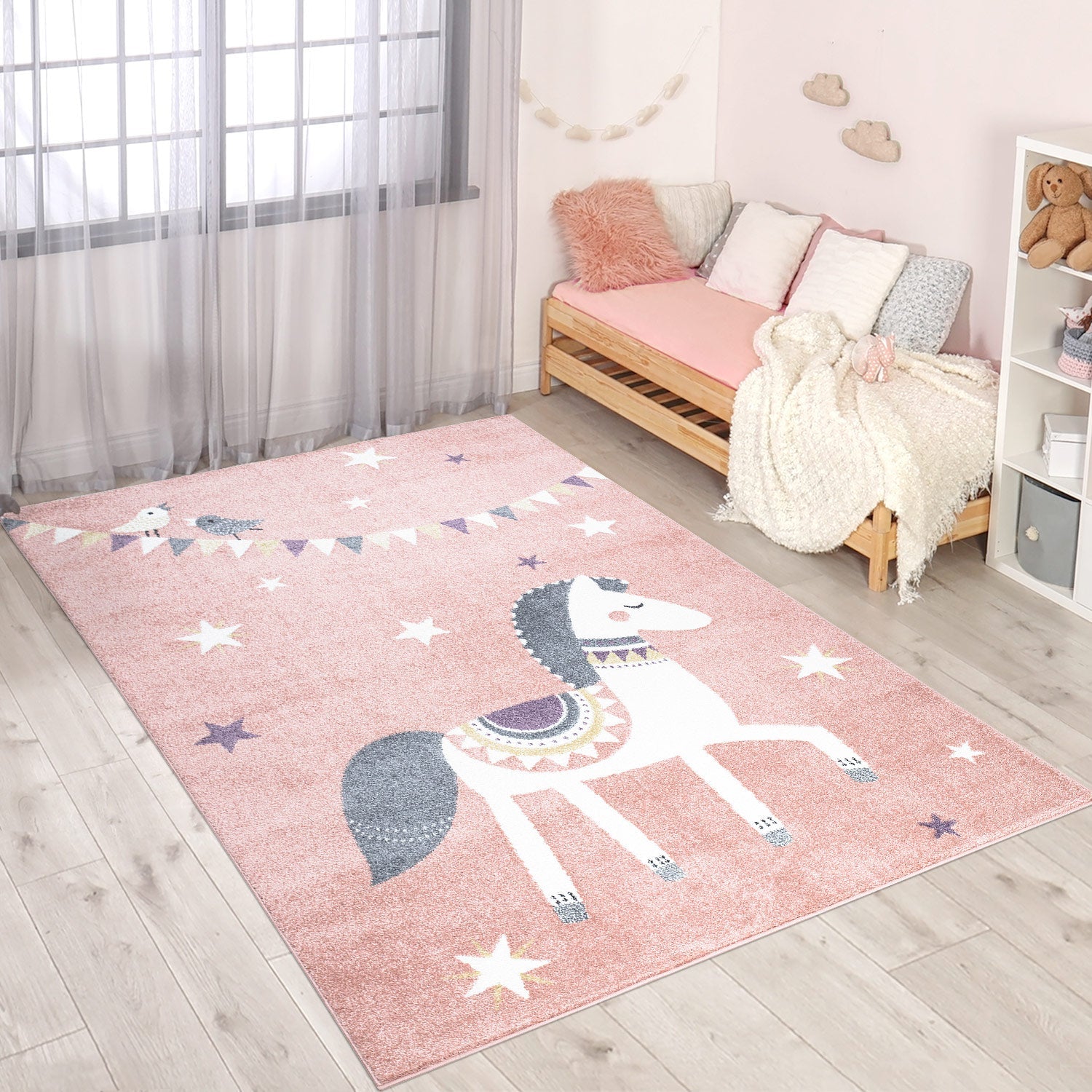 Tapis pour chambre d'enfant Cheval Rose et Blanc – STUDIO DECO