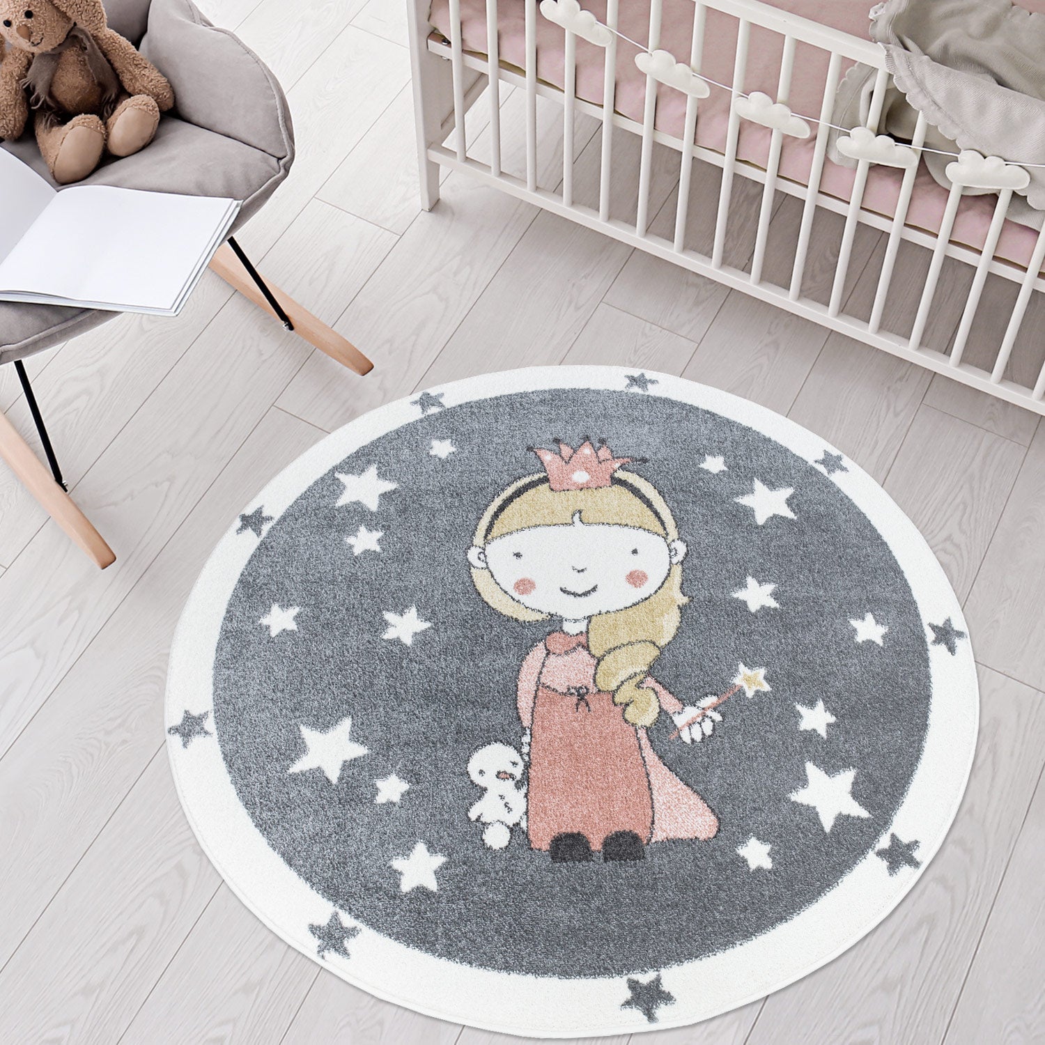 Tapis Rond pour chambre d'enfant Gris et Bordures Blanches – STUDIO DECO