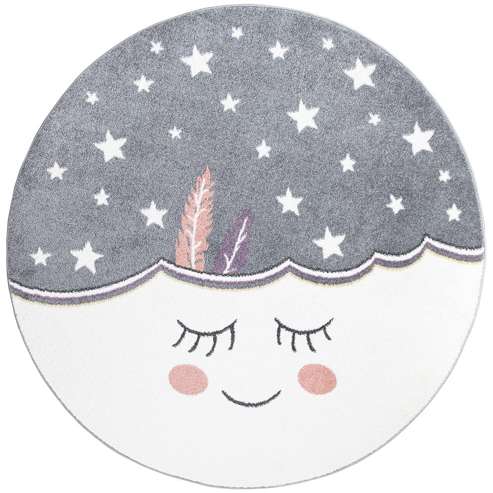 Tapis Rond pour chambre d'enfant Nuage Mignon Gris et Blanc