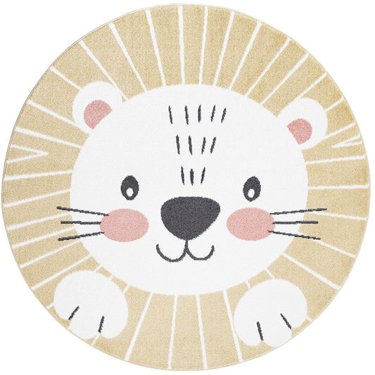 Tapis Rond pour chambre d'enfant Lion Jaune et Blanc