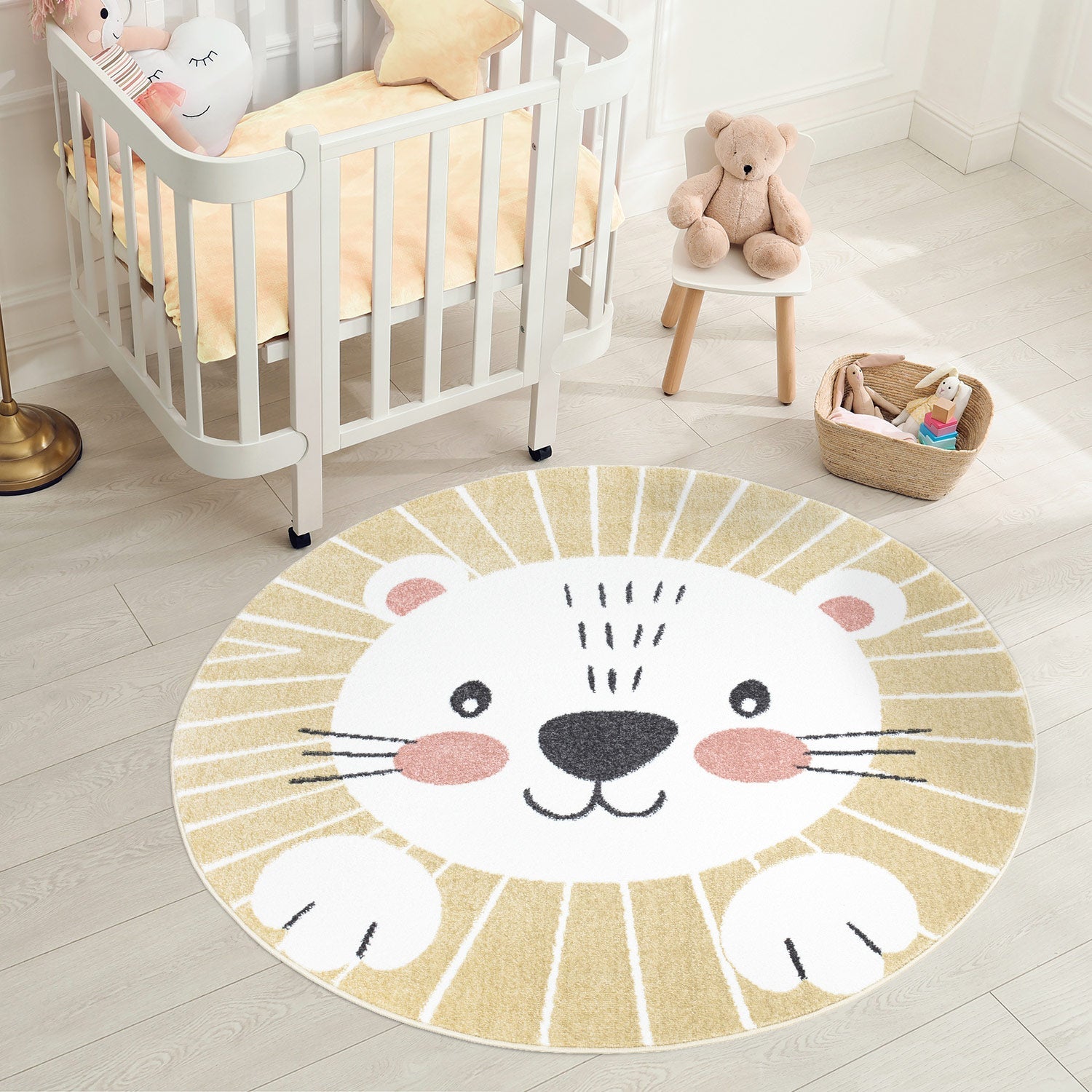 Tapis Rond pour chambre d'enfant Lion Jaune et Blanc – STUDIO DECO