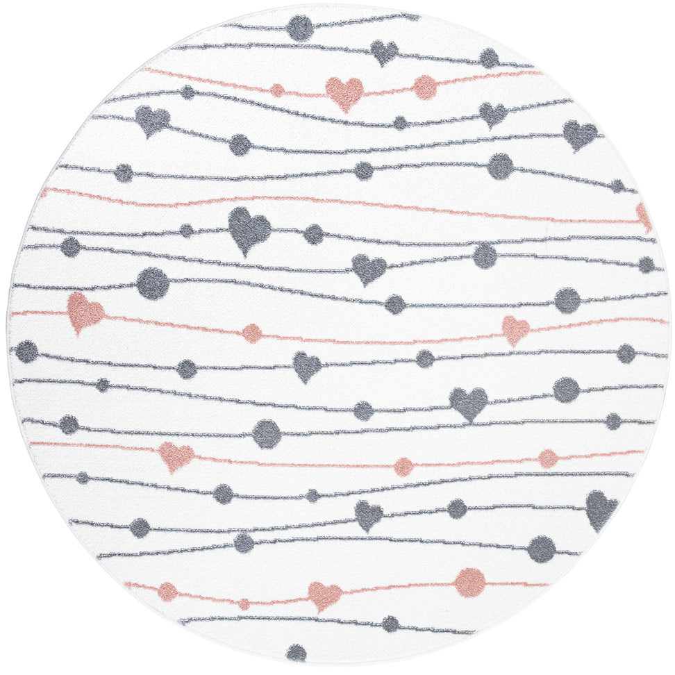 Tapis Rond pour chambre d'enfant Blanc Guirlandes Rose et Gris