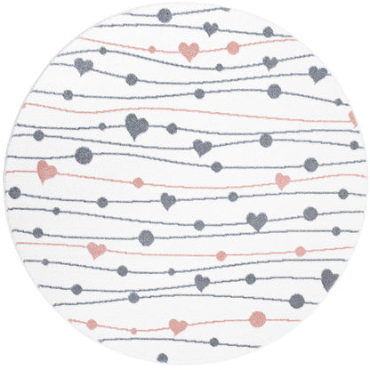 Tapis Rond pour chambre d'enfant Blanc Guirlandes Rose et Gris