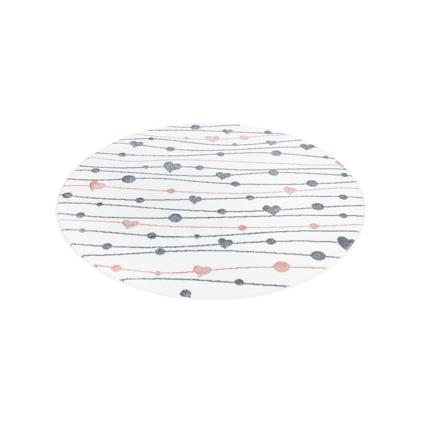 Tapis Rond pour chambre d'enfant Blanc Guirlandes Rose et Gris