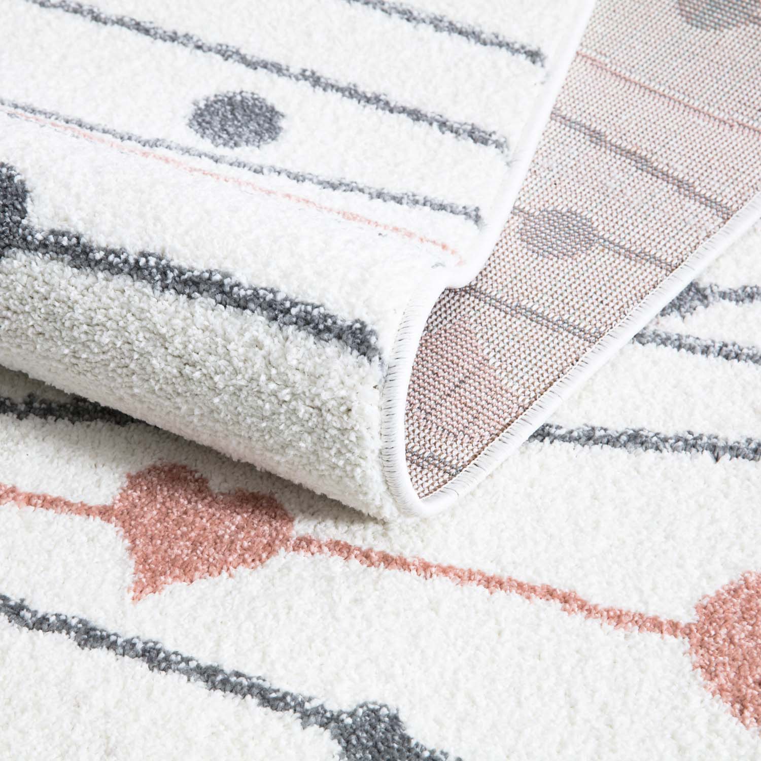 Tapis Rond pour chambre d'enfant Blanc Guirlandes Rose et Gris – STUDIO DECO