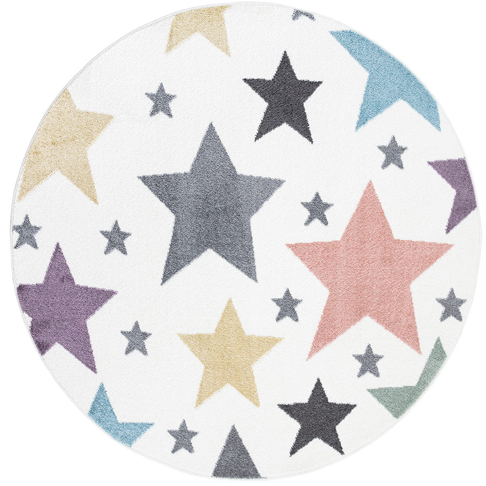 Tapis Rond pour chambre d'enfant Blanc Etoiles Multicolores – STUDIO DECO