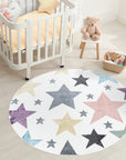 Tapis Rond pour chambre d'enfant Blanc Etoiles Multicolores – STUDIO DECO