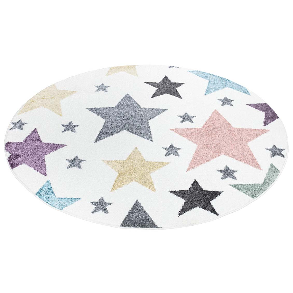 Tapis Rond pour chambre d'enfant Blanc Etoiles Multicolores – STUDIO DECO