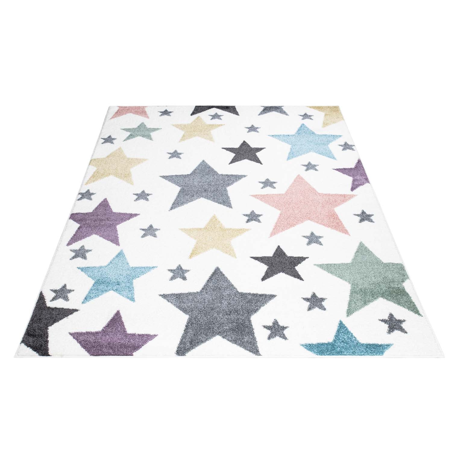 Tapis pour chambre d'enfant Blanc Etoiles Multicolores – STUDIO DECO
