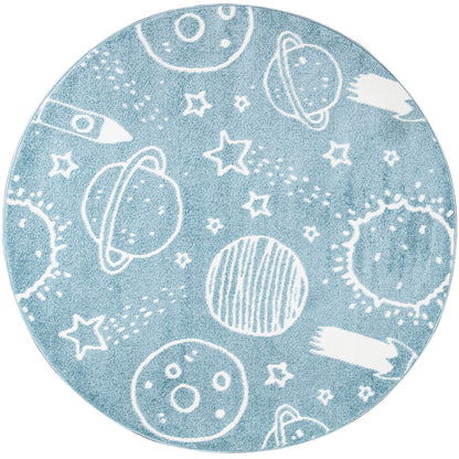 Tapis Rond pour chambre d'enfant Astronaute Bleu et Blanc