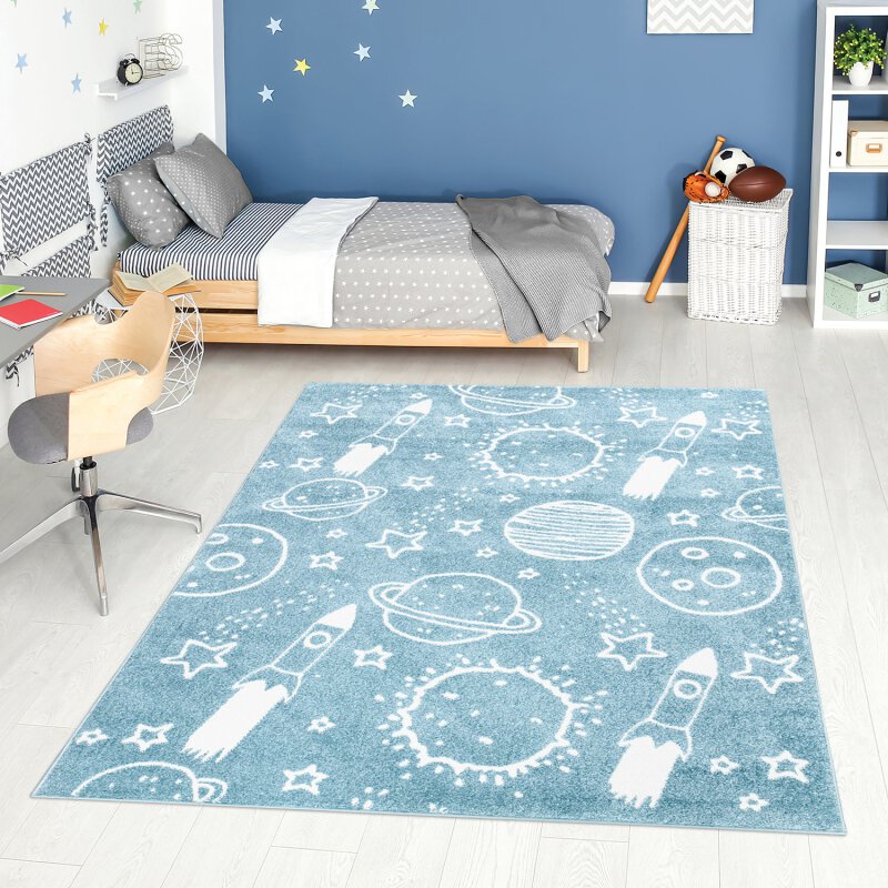 Tapis pour chambre d'enfant Astronaute Bleu et Blanc – STUDIO DECO