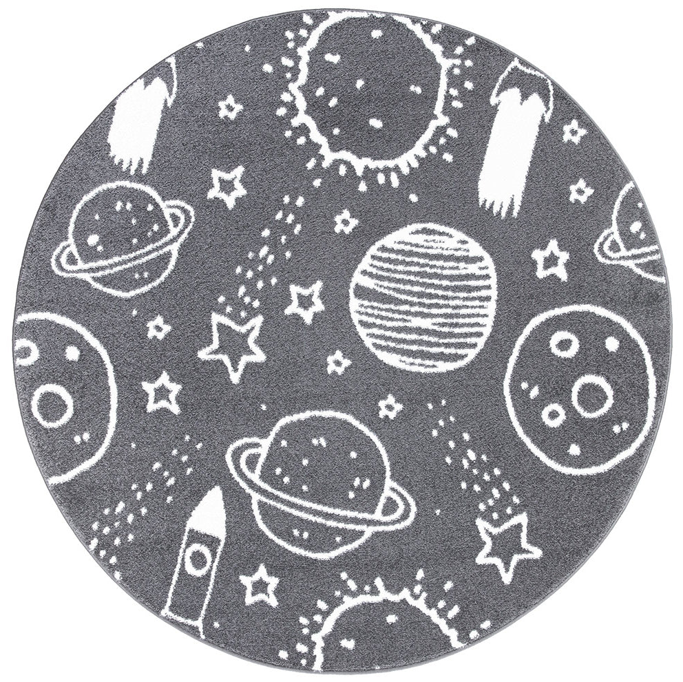Tapis Rond pour chambre d'enfant Astronaute Gris et Blanc – STUDIO DECO