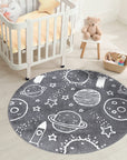 Tapis Rond pour chambre d'enfant Astronaute Gris et Blanc – STUDIO DECO